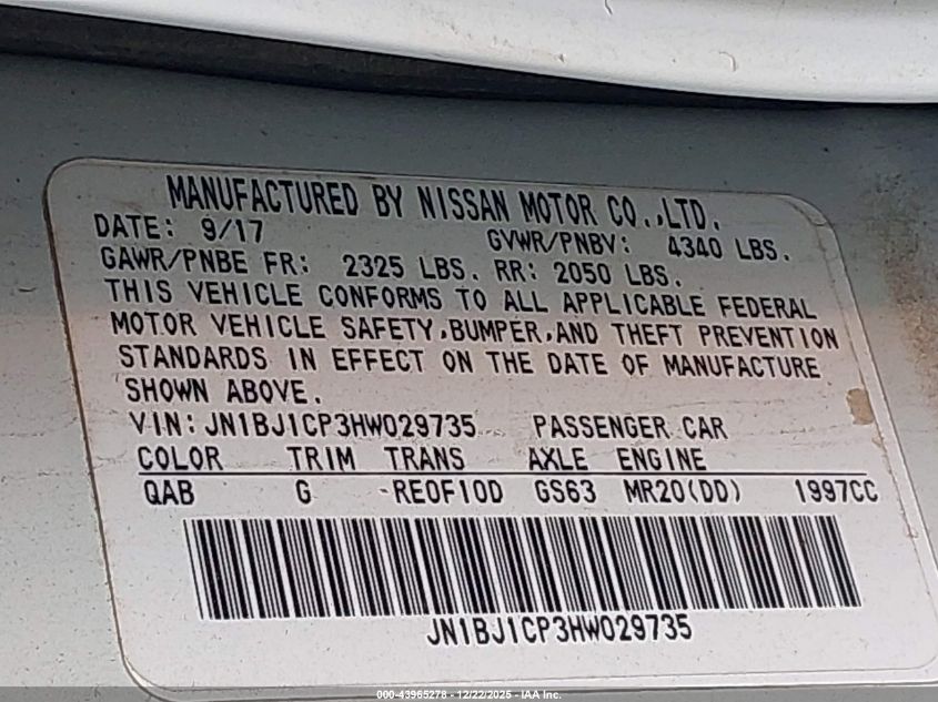 2017 Nissan Rogue Sport Sl VIN: JN1BJ1CP3HW029735 Lot: 43965278