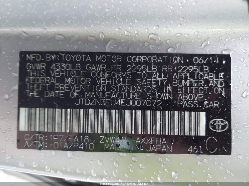 2014 Toyota Prius V Two VIN: JTDZN3EU4EJ007072 Lot: 43965286