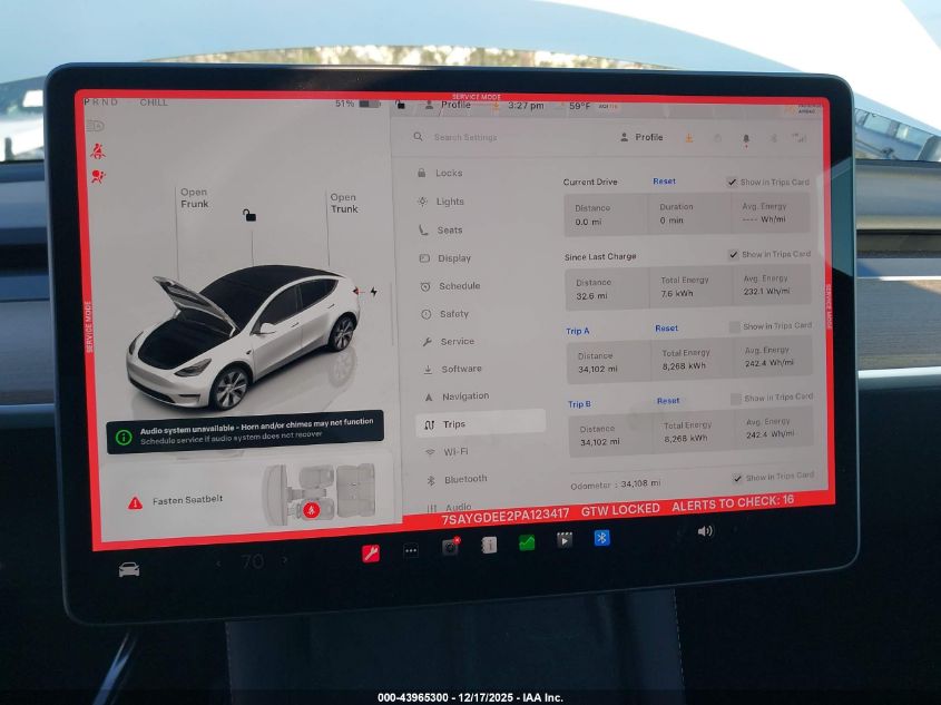 2023 Tesla Model Y Awd/Long Range Dual Motor All-Wheel Drive VIN: 7SAYGDEE2PA123417 Lot: 43965300