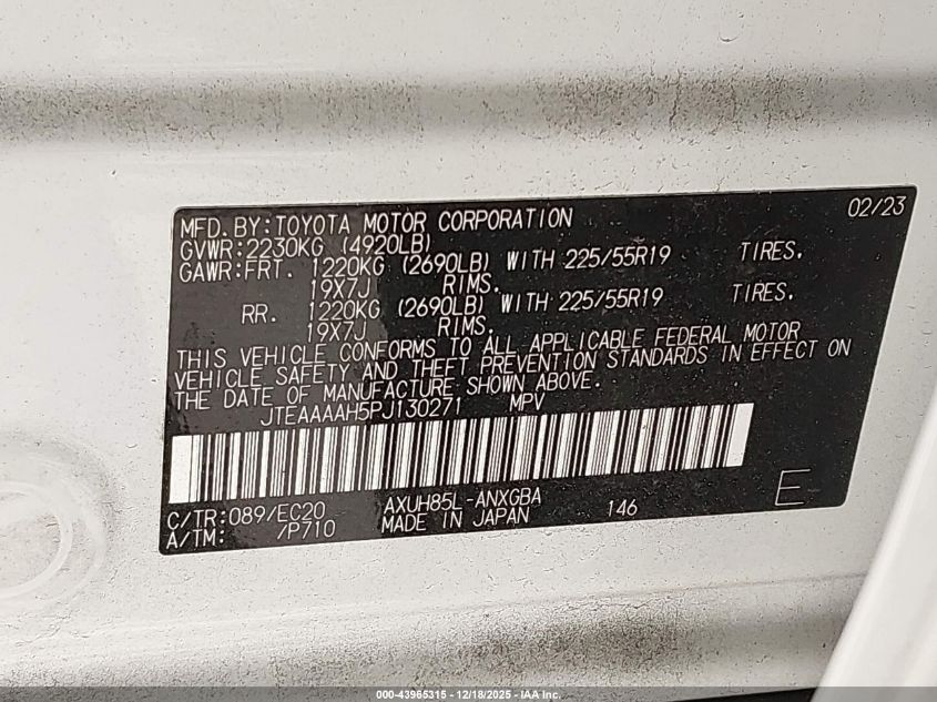 2023 Toyota Venza Nightshade Edition VIN: JTEAAAAH5PJ130271 Lot: 43965315