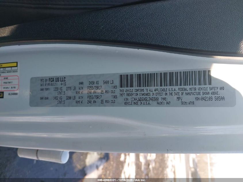 2016 Jeep Wrangler Unlimited Sport VIN: 1C4HJWDGXGL246900 Lot: 43965321