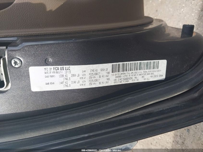 2016 Chrysler Town & Country Touring VIN: 2C4RC1BG0GR245301 Lot: 43965322