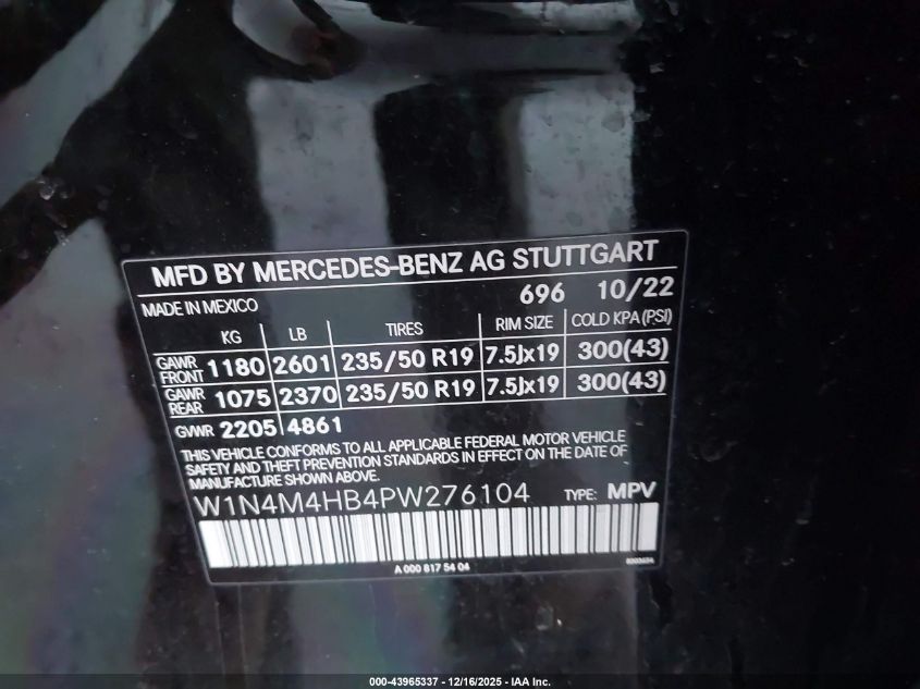 2023 Mercedes-Benz Glb 250 4Matic VIN: W1N4M4HB4PW276104 Lot: 43965337
