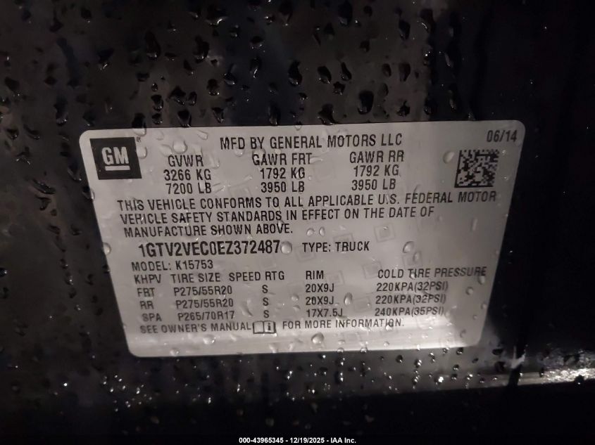 2014 GMC Sierra 1500 Slt VIN: 1GTV2VEC0EZ372487 Lot: 43965345