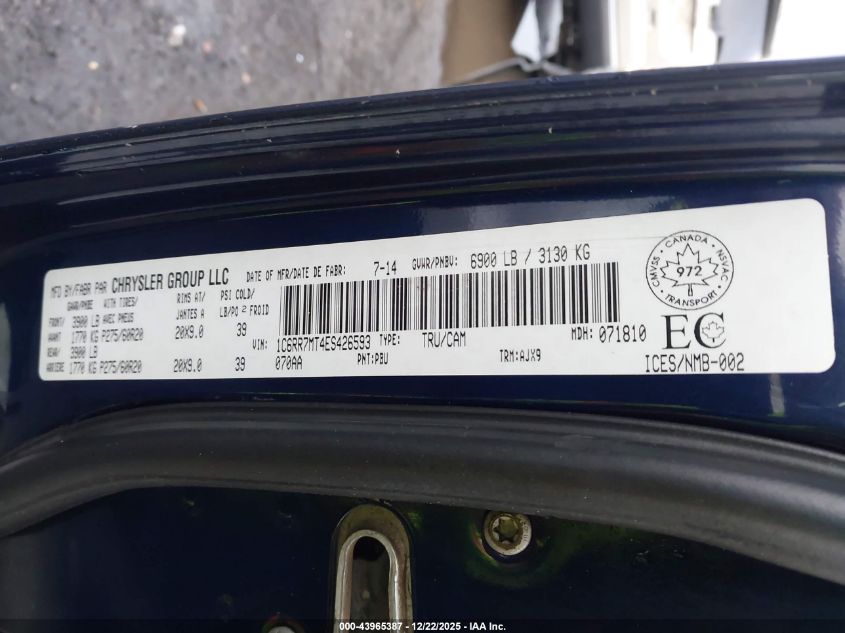 2014 Ram 1500 Sport VIN: 1C6RR7MT4ES426593 Lot: 43965387