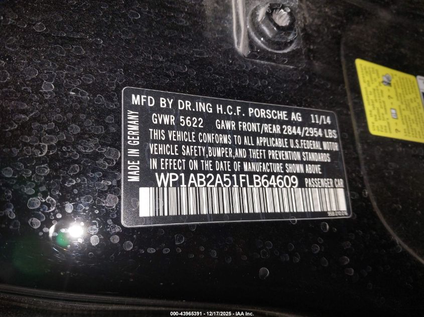 2015 Porsche Macan S VIN: WP1AB2A51FLB64609 Lot: 43965391