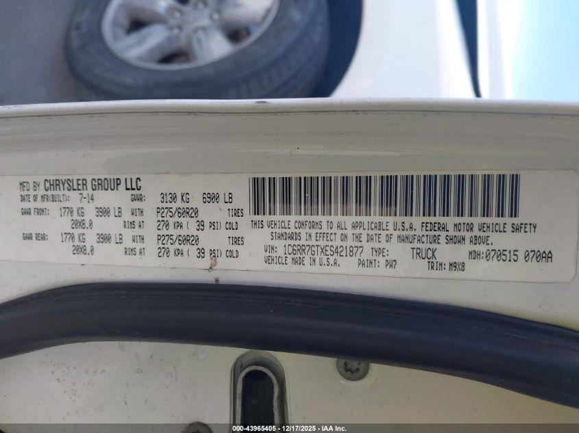 2014 Ram 1500 Big Horn VIN: 1C6RR7GTXES421877 Lot: 43965405