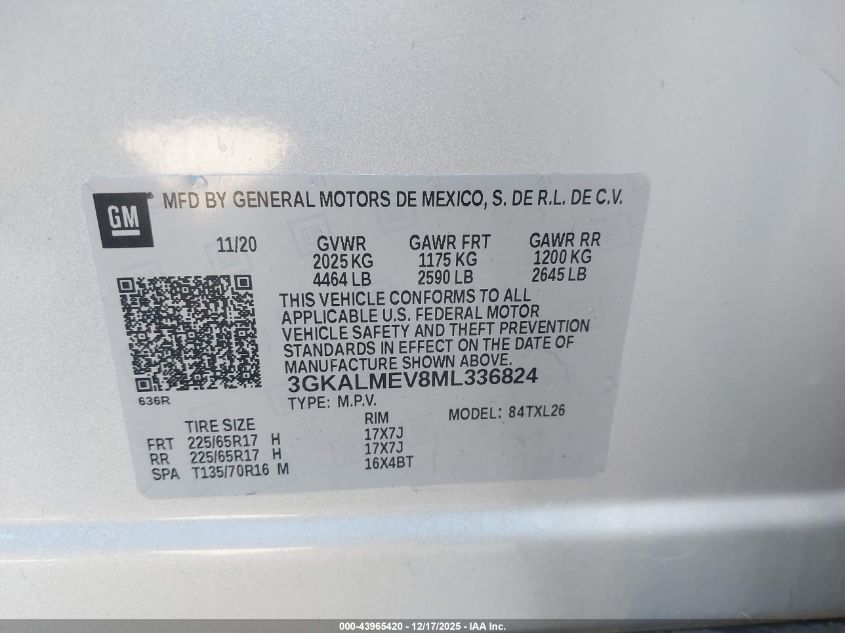2021 GMC Terrain Fwd Sle VIN: 3GKALMEV8ML336824 Lot: 43965420