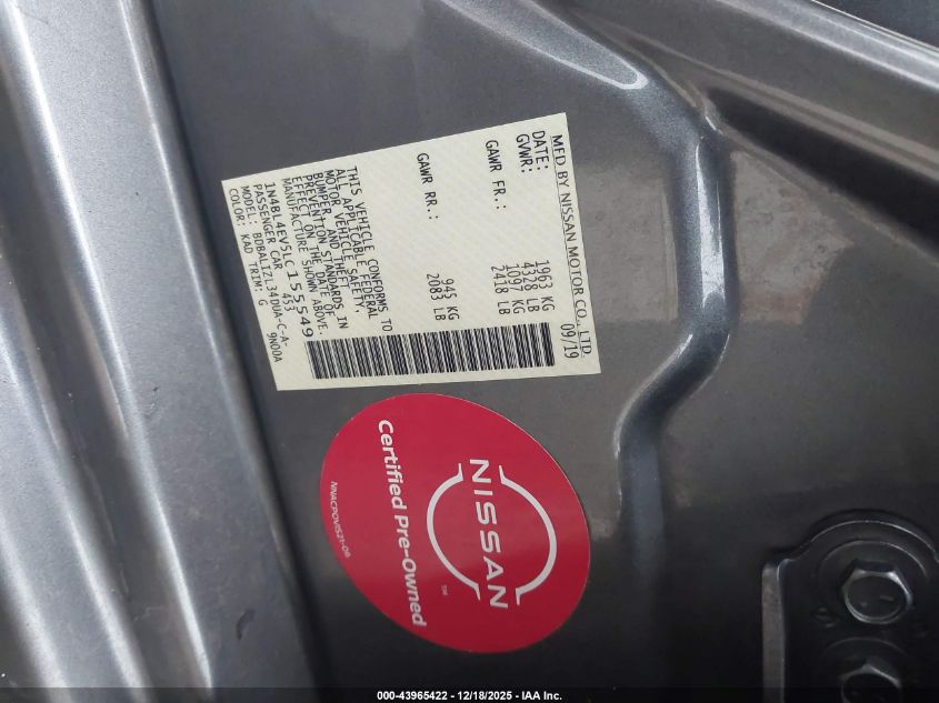 2020 Nissan Altima Sl Fwd VIN: 1N4BL4EV5LC155549 Lot: 43965422