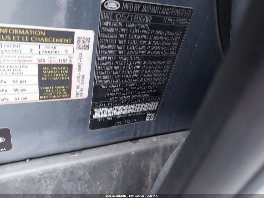 2018 Land Rover Discovery Se VIN: SALRG2RV1JA074948 Lot: 43965486