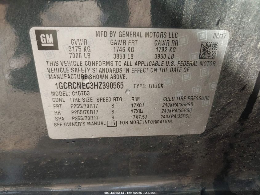 2017 Chevrolet Silverado 1500 Wt VIN: 1GCRCNEC3HZ390565 Lot: 43965514