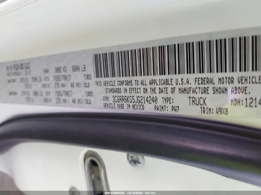 2018 Ram 1500 Tradesman 4X2 5'7 Box VIN: 3C6RR6KG5JG214240 Lot: 43965526