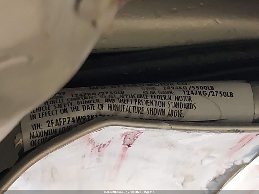 2003 Ford Crown Victoria Lx VIN: 2FAFP74W93X154960 Lot: 43965543