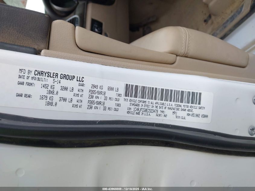 2014 Jeep Grand Cherokee Overland VIN: 1C4RJFCG8EC523479 Lot: 43965559