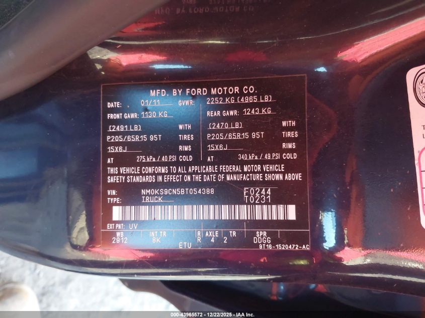 2011 Ford Transit Connect Xlt Premium VIN: NM0KS9CN5BT054388 Lot: 43965572