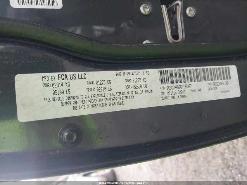 2016 Chrysler 300 Limited VIN: 2C3CCAAG6GH189477 Lot: 43965590