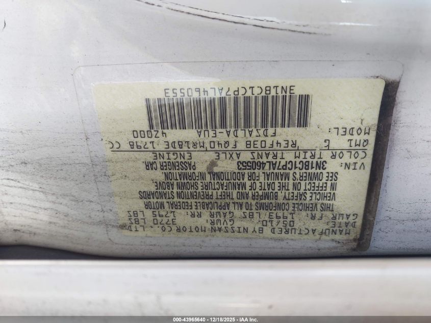 2010 Nissan Versa 1.8S VIN: 3N1BC1CP7AL460553 Lot: 43965640