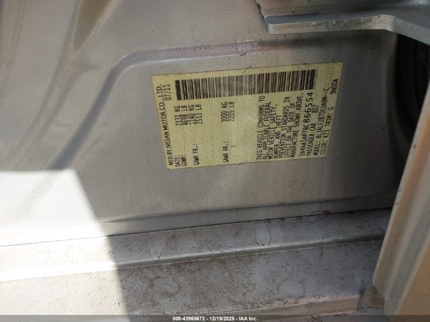 2011 Nissan Maxima 3.5 Sv VIN: 1N4AA5AP7BC866554 Lot: 43965672