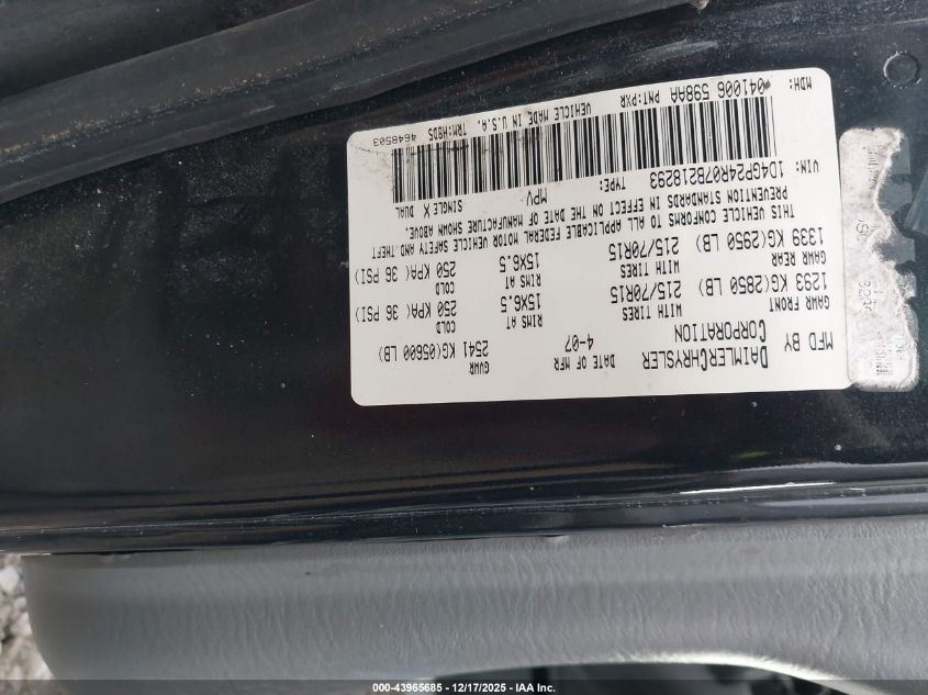 2007 Dodge Grand Caravan Se VIN: 1D4GP24R07B218293 Lot: 43965685