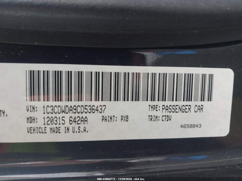 2012 Dodge Caliber Sxt VIN: 1C3CDWDA9CD536437 Lot: 43965772