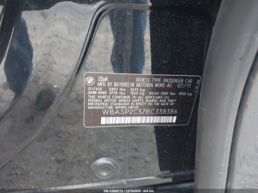2011 BMW 535I Gran Turismo xDrive VIN: WBASP2C57BC338386 Lot: 43965773