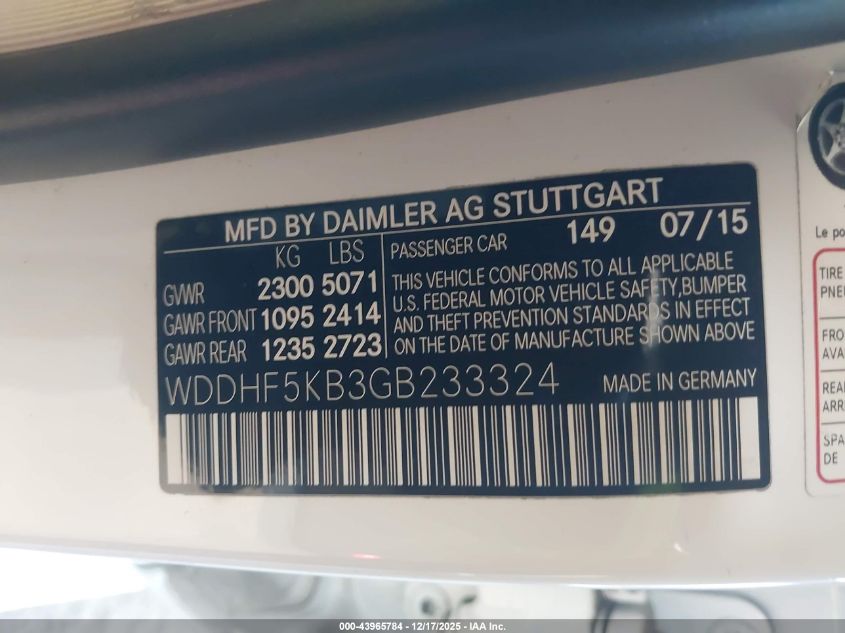 2016 Mercedes-Benz E 350 VIN: WDDHF5KB3GB233324 Lot: 43965784