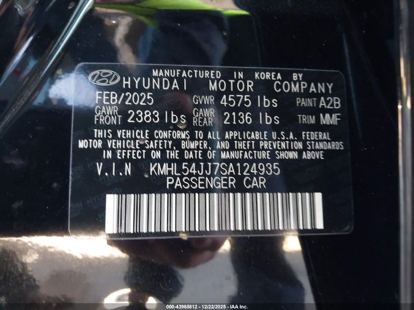 2025 Hyundai Sonata Hybrid Limited VIN: KMHL54JJ7SA124935 Lot: 43965812