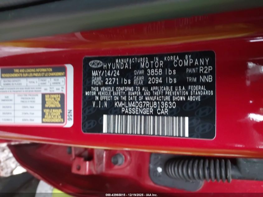 2024 Hyundai Elantra Sel VIN: KMHLM4DG7RU813630 Lot: 43965815