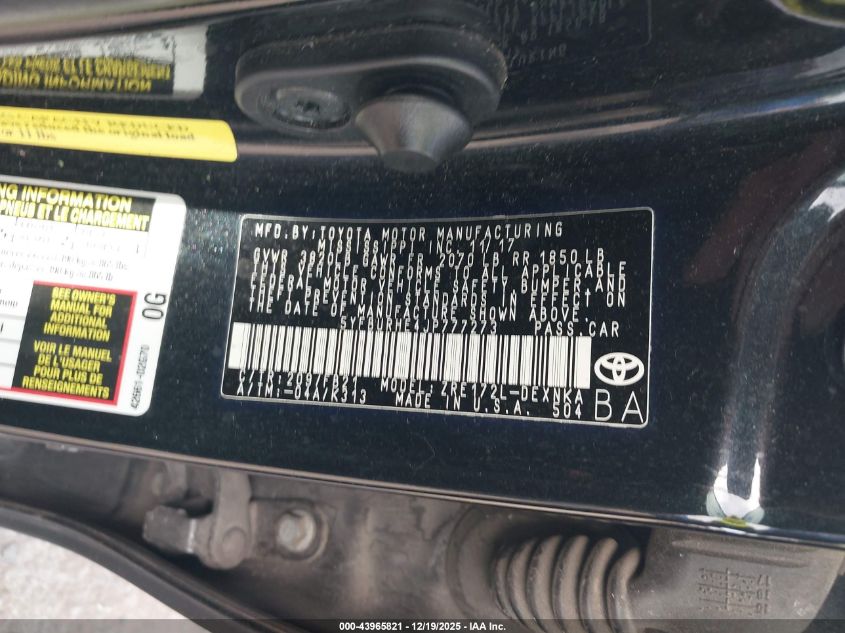 2018 Toyota Corolla Le VIN: 5YFBURHE4JP777273 Lot: 43965821