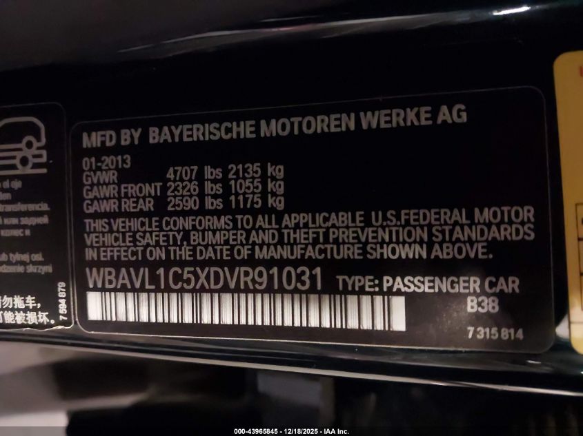2013 BMW X1 xDrive28I VIN: WBAVL1C5XDVR91031 Lot: 43965845