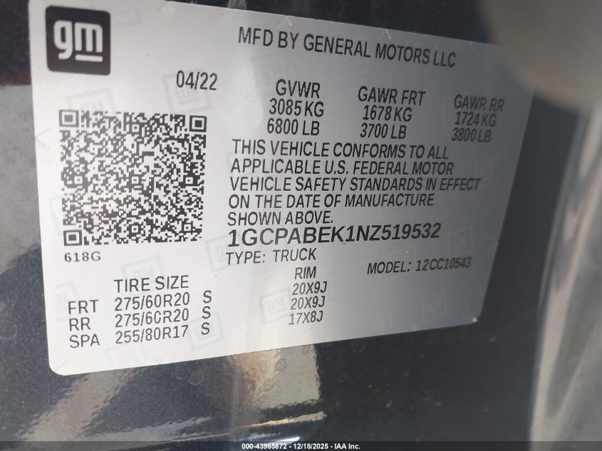 2022 Chevrolet Silverado 1500 2Wd Short Bed Custom VIN: 1GCPABEK1NZ519532 Lot: 43965872