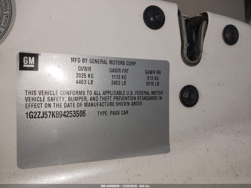 2009 Pontiac G6 New Se VIN: 1G2ZJ57K894253506 Lot: 43965899