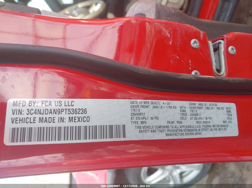2023 Jeep Compass Sport 4X4 VIN: 3C4NJDAN9PT536236 Lot: 43965907