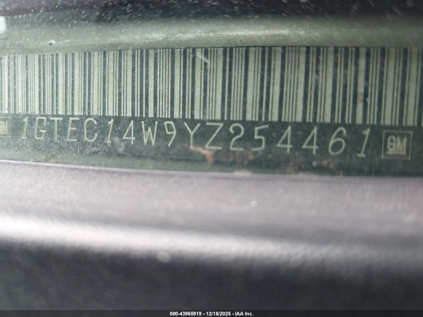 2000 GMC Sierra 1500 Sl VIN: 1GTEC14W9YZ254461 Lot: 43965919