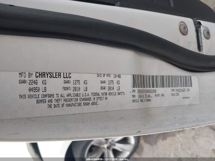 2009 Dodge Charger Sxt VIN: 2B3KA33V39H562208 Lot: 43965938