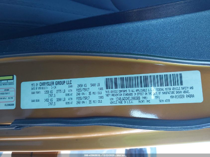 2014 Jeep Wrangler Unlimited Sport VIN: 1C4BJWDGXEL208389 Lot: 43965939