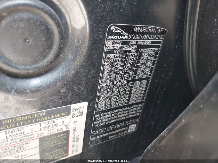 2023 Jaguar F-Pace S P250 Awd Automatic VIN: SADCJ2EX8PA705374 Lot: 43965941