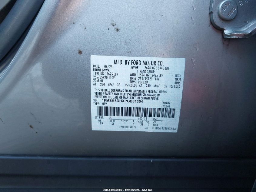 2023 Ford Explorer Xlt VIN: 1FMSK8DHXPGB31354 Lot: 43965946