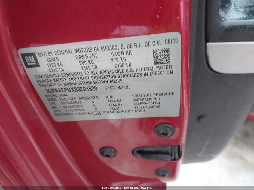 2011 Chevrolet Hhr Lt VIN: 3GNBACFUXBS501529 Lot: 43965952