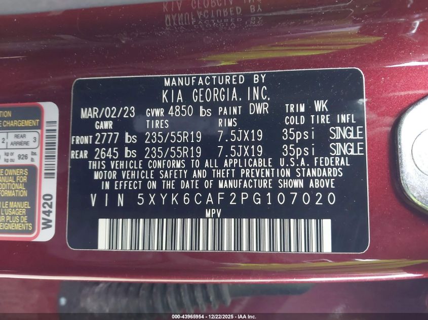 2023 Kia Sportage X-Line VIN: 5XYK6CAF2PG107020 Lot: 43965954
