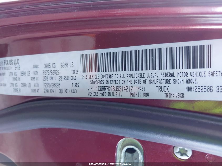 2018 Ram 1500 Express 4X4 5'7 Box VIN: 1C6RR7KG8JS314217 Lot: 43965955