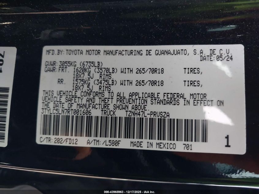 2024 Toyota Tacoma Hybrid Trd Off Road VIN: 3TYLC5LN7RT001606 Lot: 43965963