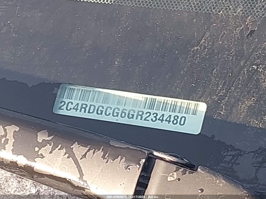 2016 Dodge Grand Caravan Sxt VIN: 2C4RDGCG6GR234480 Lot: 43965973