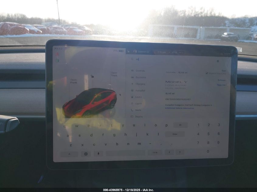 2023 Tesla Model Y Awd/Long Range Dual Motor All-Wheel Drive VIN: 7SAYGDEE0PA185057 Lot: 43965975