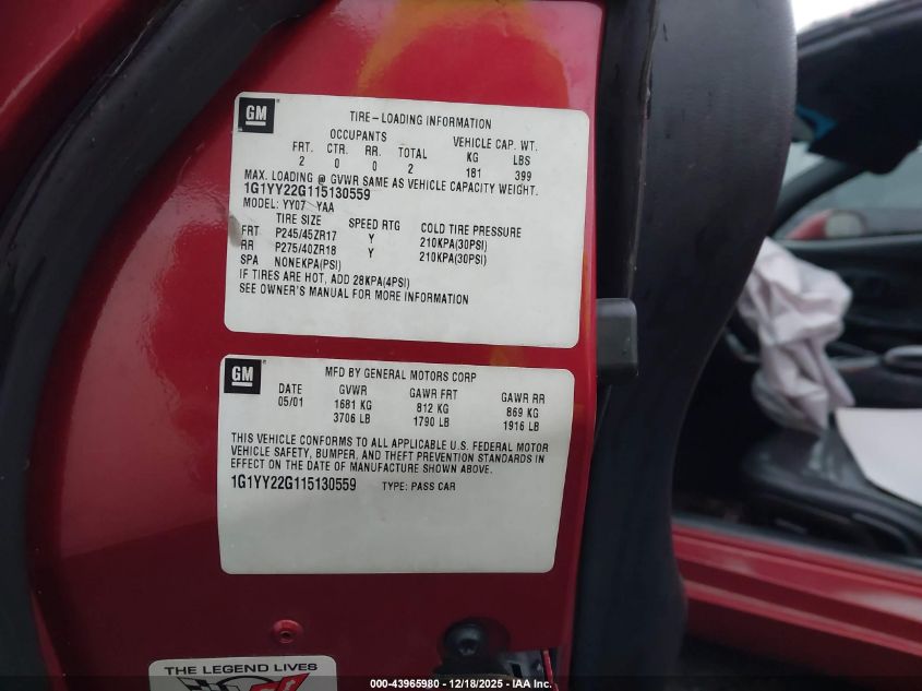 1998 Chevrolet Corvette VIN: 1G1YY22G0W5116000 Lot: 43965980