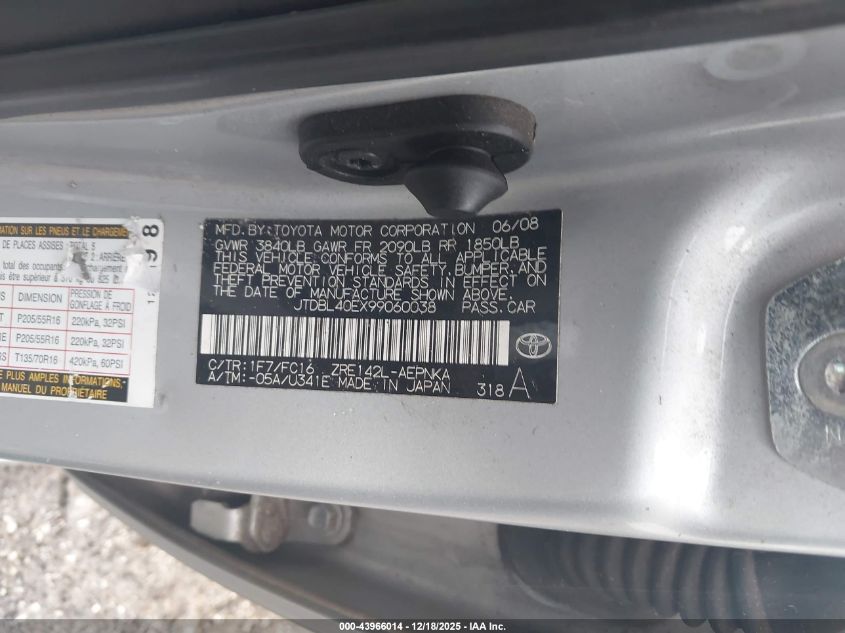 2009 Toyota Corolla Xle VIN: JTDBL40EX99060038 Lot: 43966014