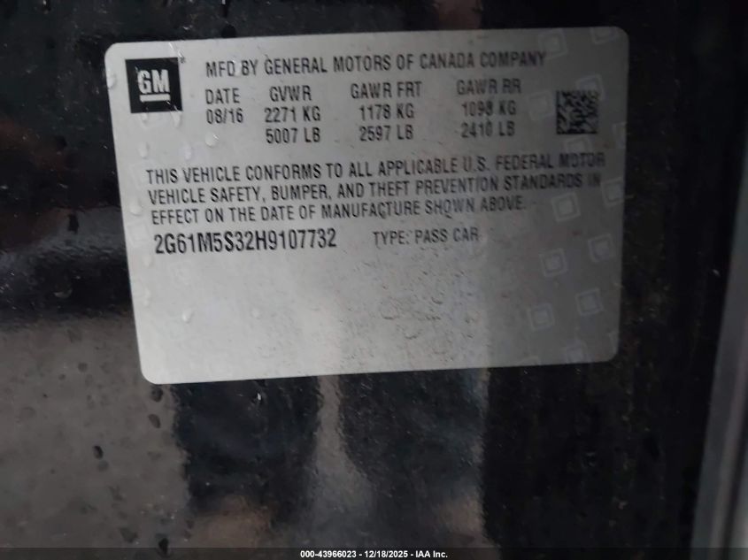 2017 Cadillac Xts Luxury VIN: 2G61M5S32H9107732 Lot: 43966023