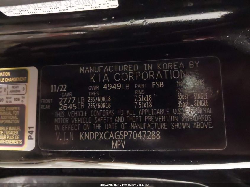 2023 Kia Sportage Hybrid Sx-Prestige VIN: KNDPXCAG5P7047288 Lot: 43966075