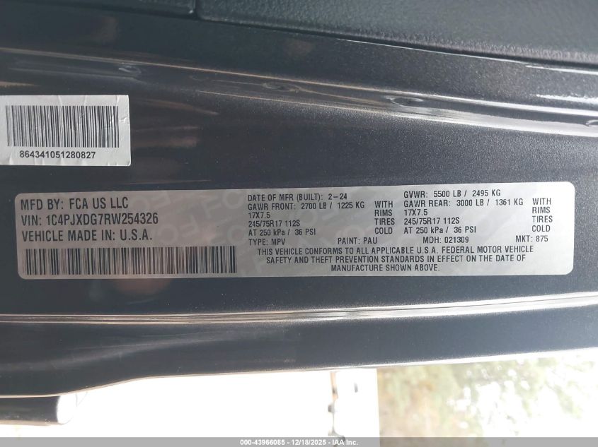 2024 Jeep Wrangler 4-Door Sport S 4X4 VIN: 1C4PJXDG7RW254326 Lot: 43966085