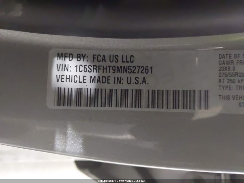 2021 Ram 1500 Limited 4X4 5'7 Box VIN: 1C6SRFHT9MN527261 Lot: 43966170